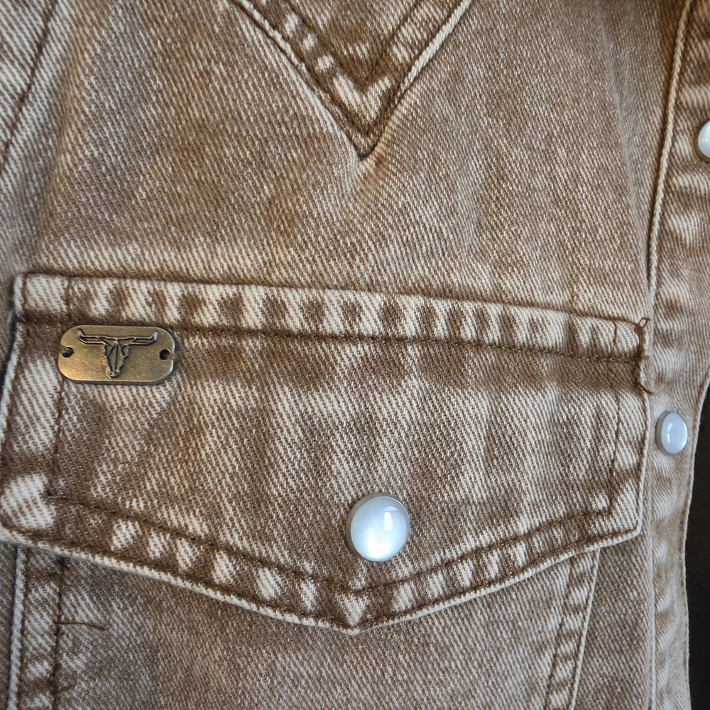 Lucky & Blessed Washed Brown Sleeveless Denim Vest - Picture 5 of 6